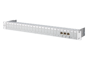 130920-E  Metz Connect E-DAT modul 24x8(8) 1HE Patchfeld Cat.6A, lichtgrau