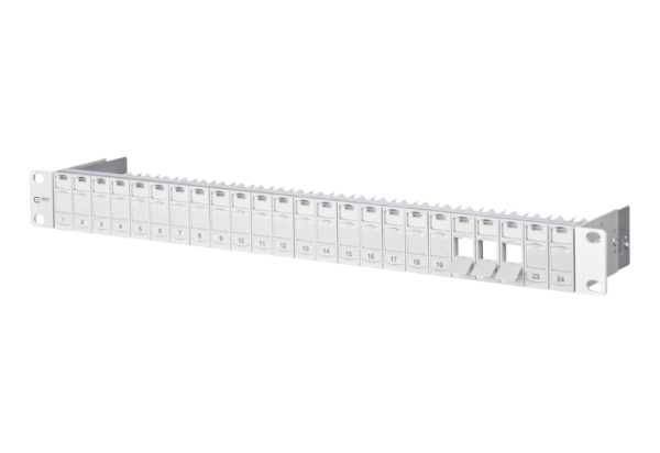 130920-00KE  Metz Connect Leergehäuse und Modulträger / Keystone 19 Zoll Modulträger 1HE 24 Port lichtgrau unbestückt, geschirmt