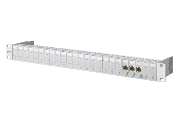 130920-E  Metz Connect E-DAT modul 24x8(8) 1HE Patchfeld Cat.6A, lichtgrau
