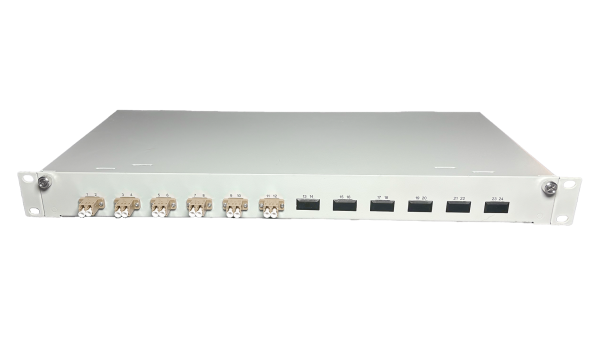 OV-06xLC-D OM2 19 Zoll Spleissbox 6xLC-D OM2 1HE/12/gr CSH 12Pgt 50/125 6Kup beige