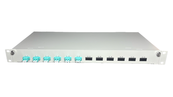 OV-06xLC-DK OM3 19 Zoll Spleissbox Leer 6xLC-DK OM3 1HE/12/gr 6Kup aqua