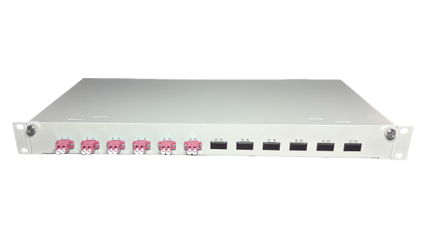 OV-06xLC-D OM4 19 Zoll Spleissbox 6xLC-D OM4 1HE/12/gr CSH 12Pgt 50/125 6Kup violet