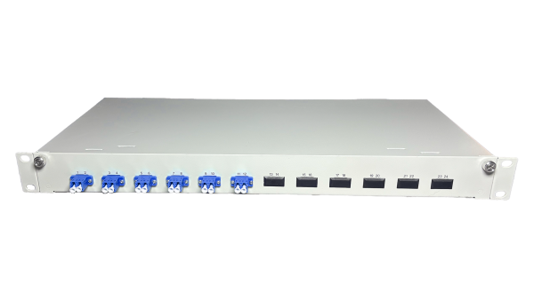 OV-06xLC-D SM 19 Zoll Spleissbox 6xLC-D SM 1HE/12/gr CSH 12Pgt 9/125 6Kup blau